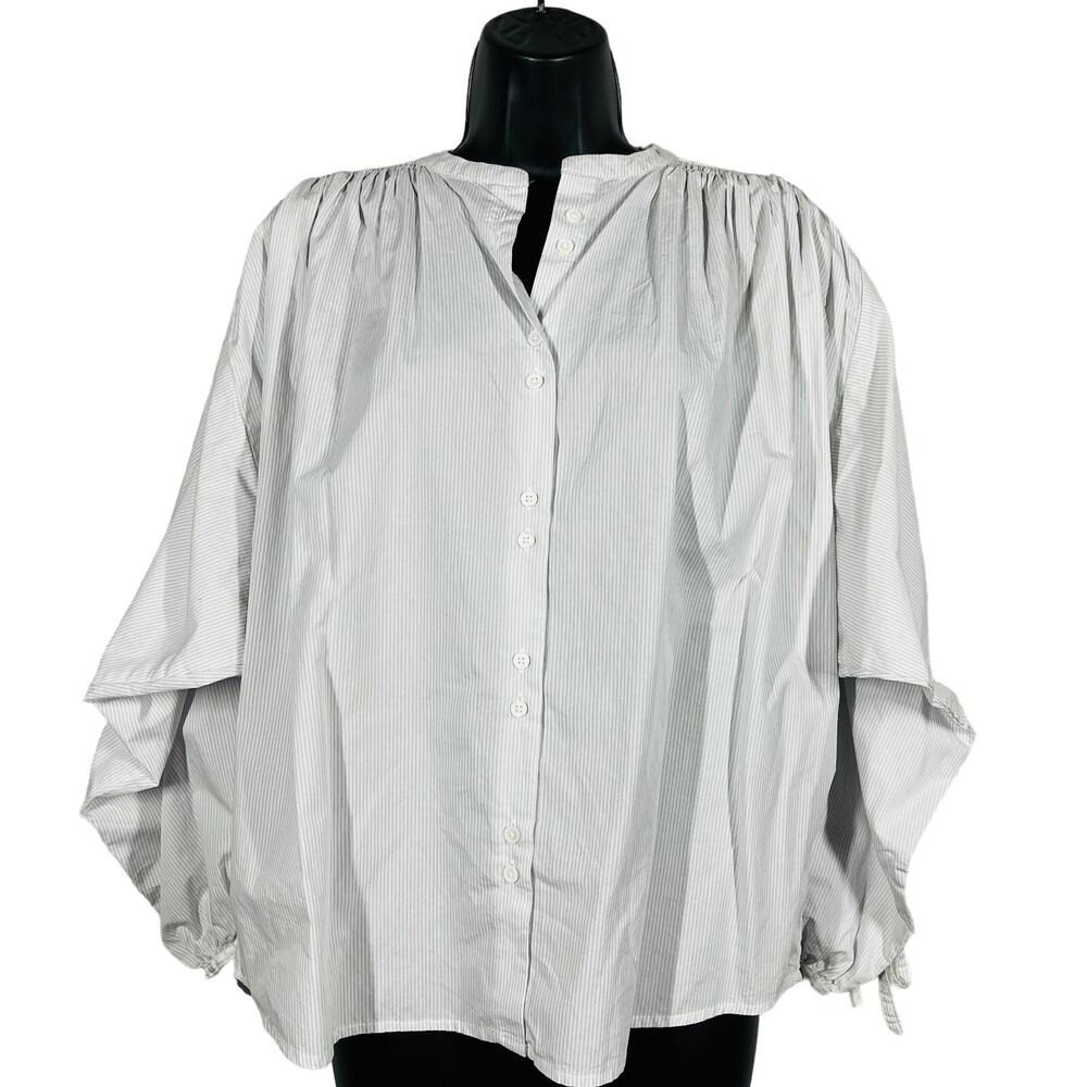 Sundays x We Are Sundays Stripe Balloon Sleeve Blouse Button Up Top Regency - S